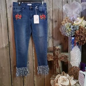 NWTS GOGO Jean's Fringe Legs Embroidered